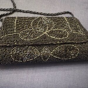 Bijoux Terner Black and Gold Beaded Clutch